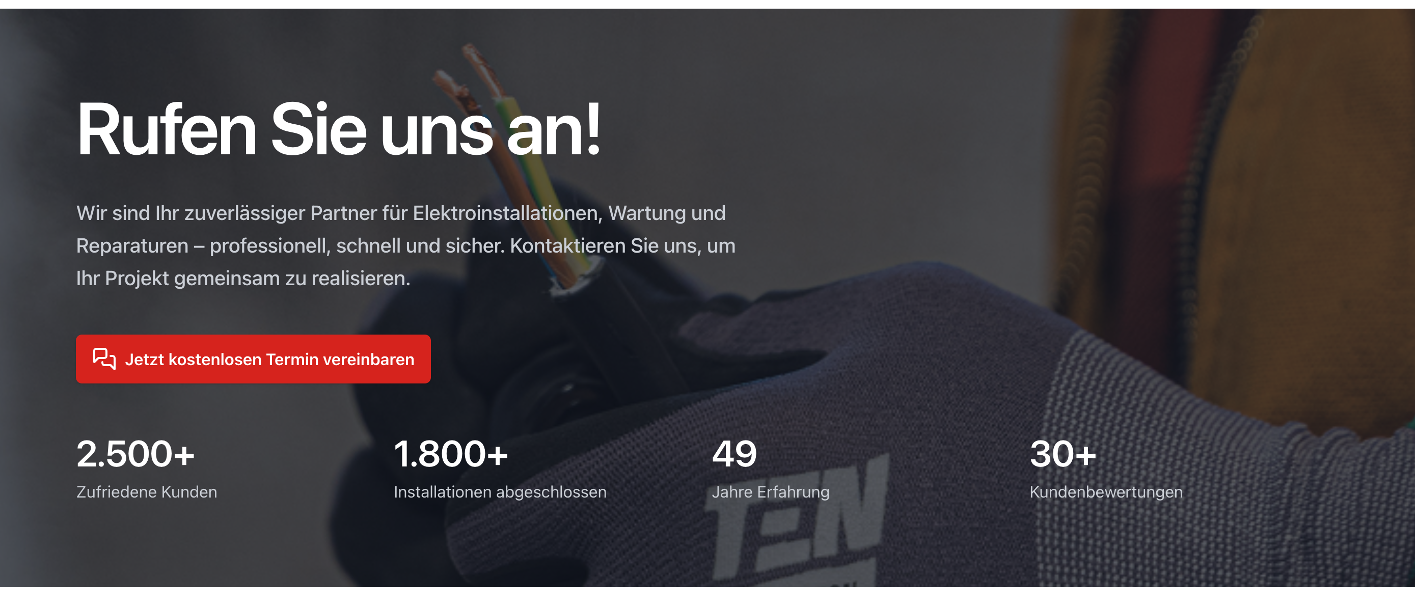 Elektro Weber call-to-action and statistics section