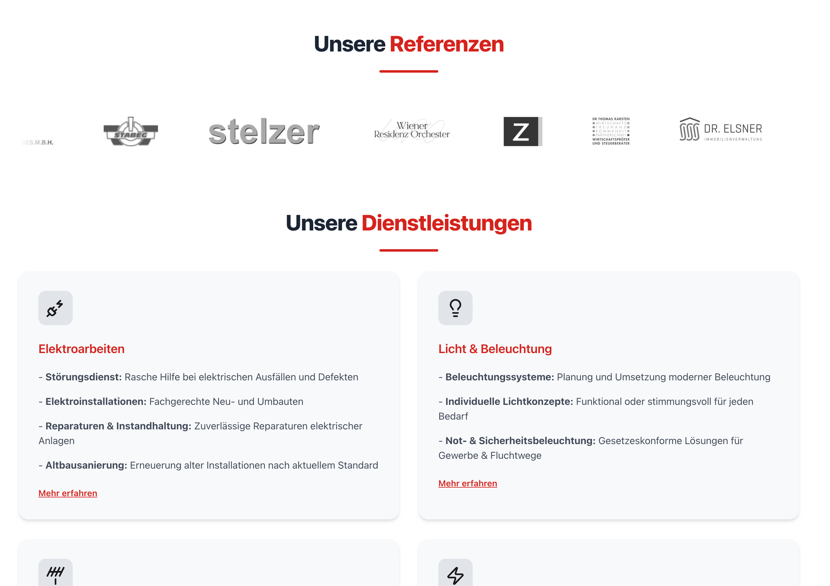 Elektro Weber references and services section